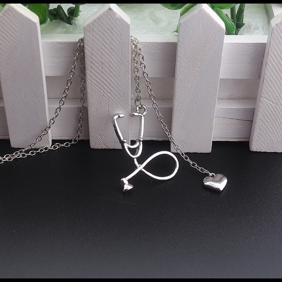 Silver Tone Stethoscope Nurse Necklace - Picture 3 of 3